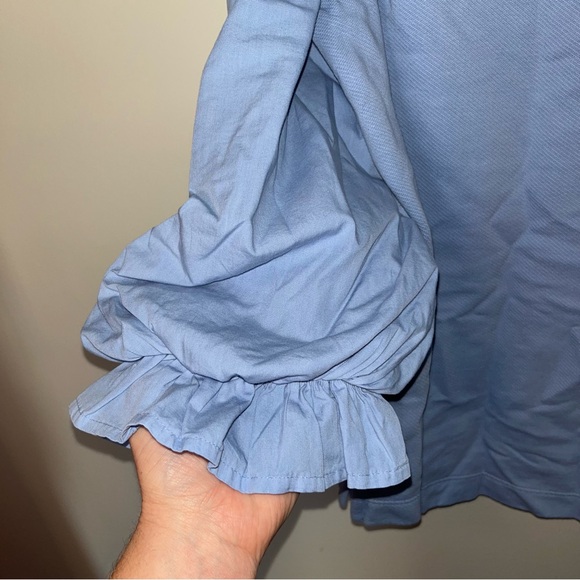 Wonderly Relaxed Blue Ruffle Sleeve Blouse - Picture 3 of 5